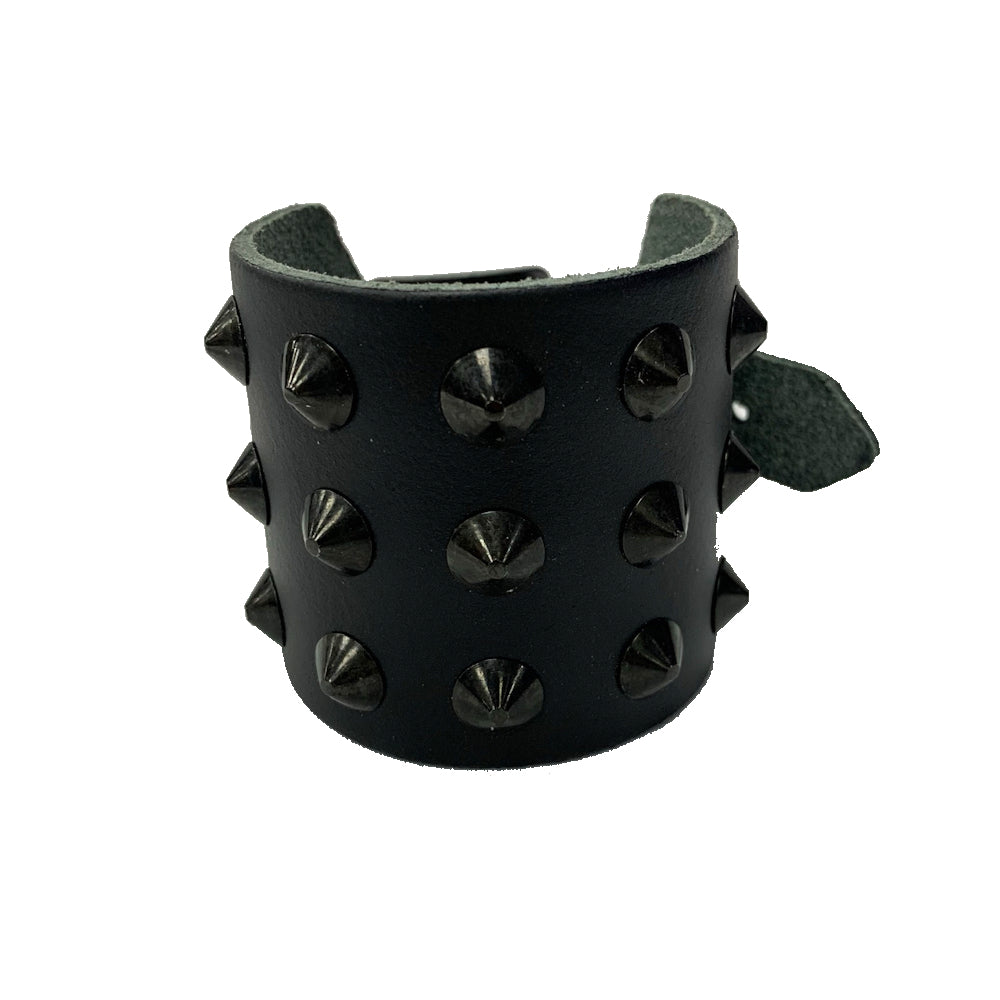 WB250 - 3 Row Black Spikes Leather Wristband