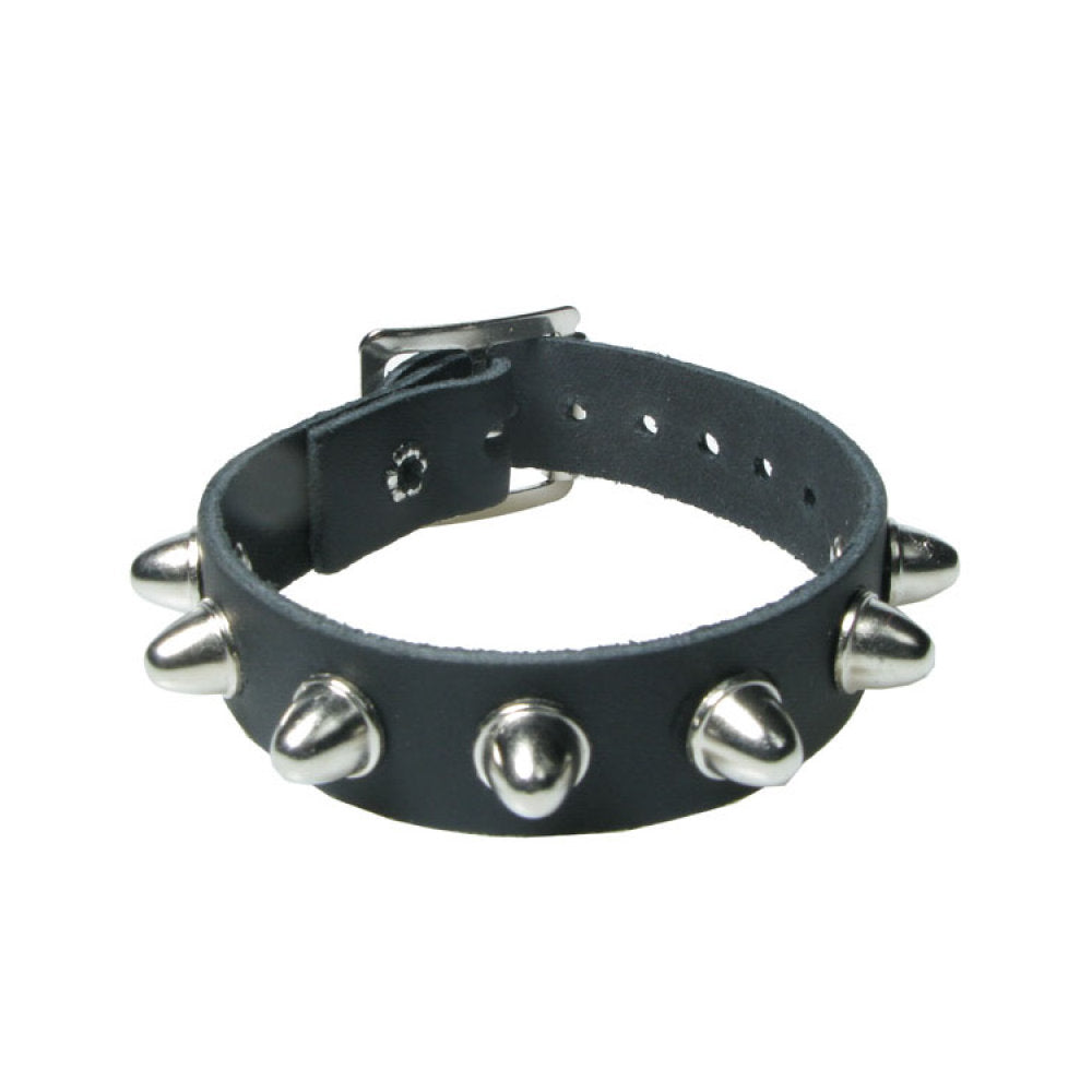 WB697 - 1 Row Small Dome Conical Leather Wristband