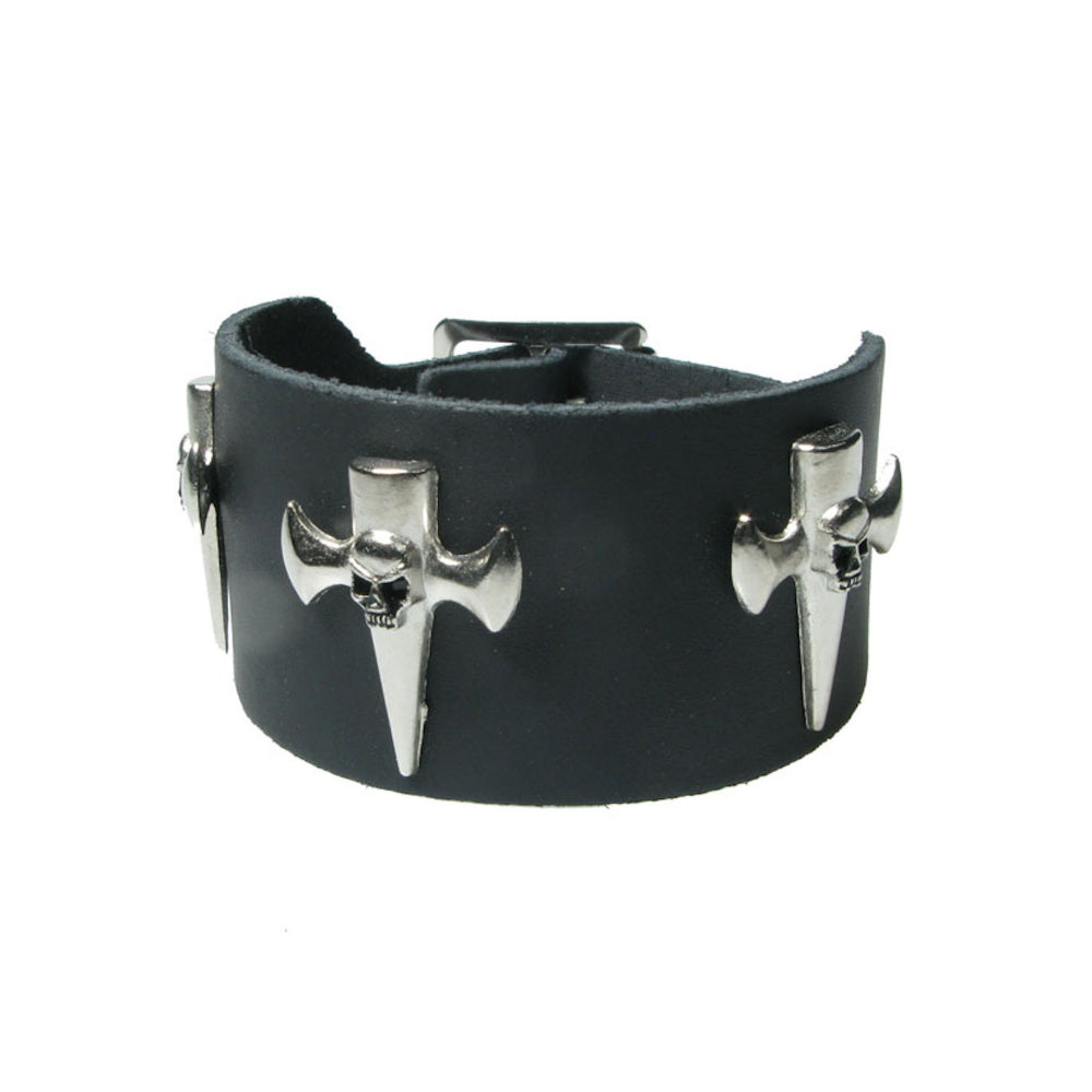WB705 - Skull Cross Leather Wristband